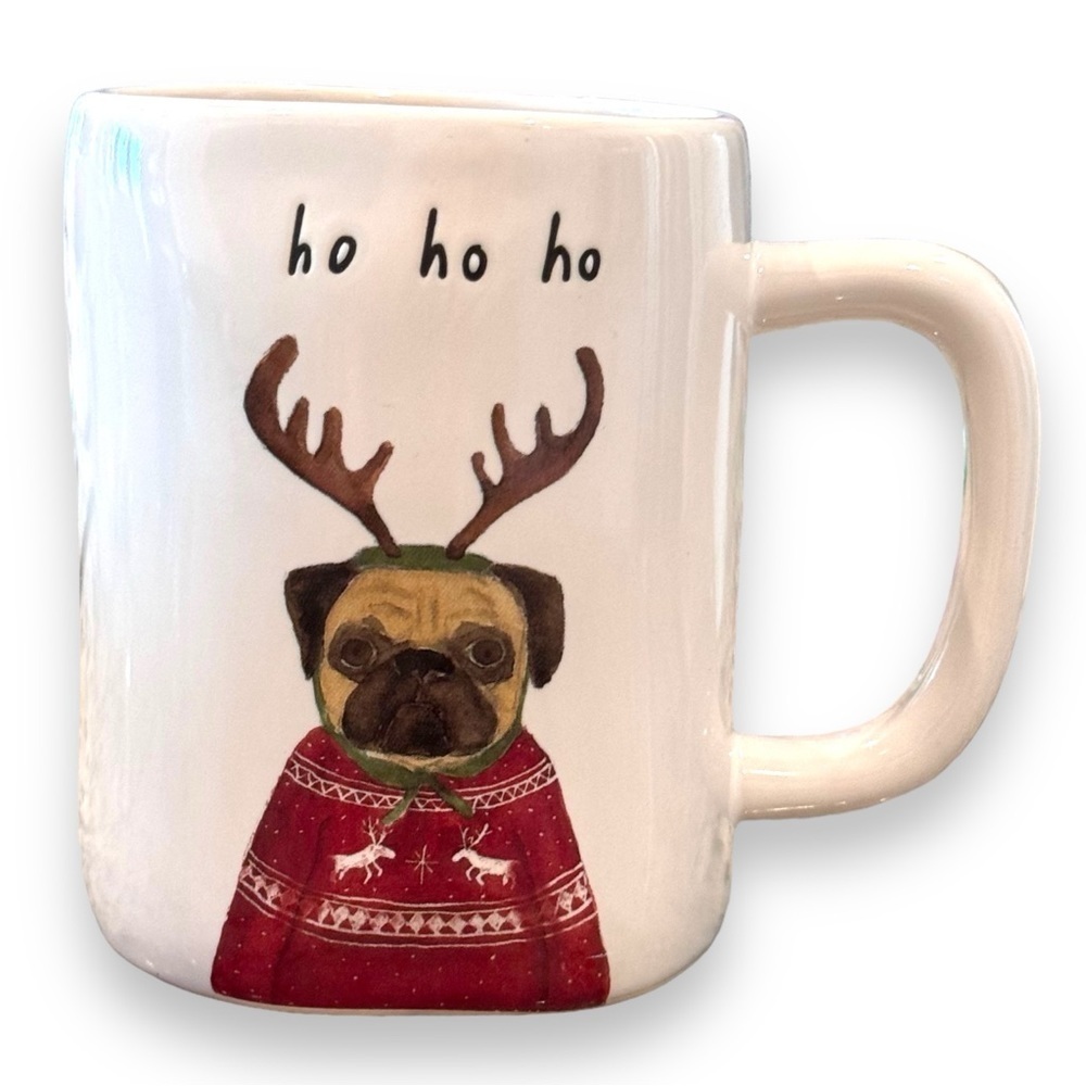 Rae Dunn “HO HO HO” Christmas Pug 16 oz Mug